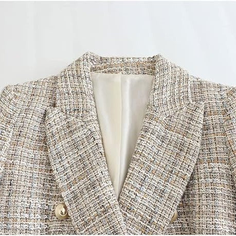 Mia - Chic Tweed Blazer med Dobbeltbrystet Design