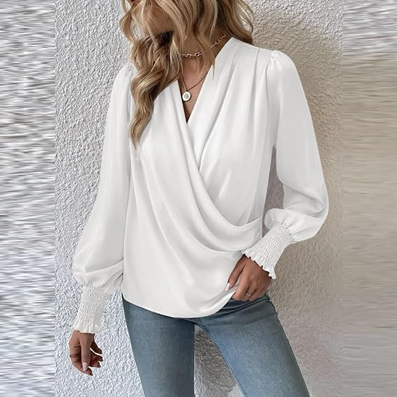 Vivien - Feminin elegance: elegant draperet crossover-bluse med V-udskæring