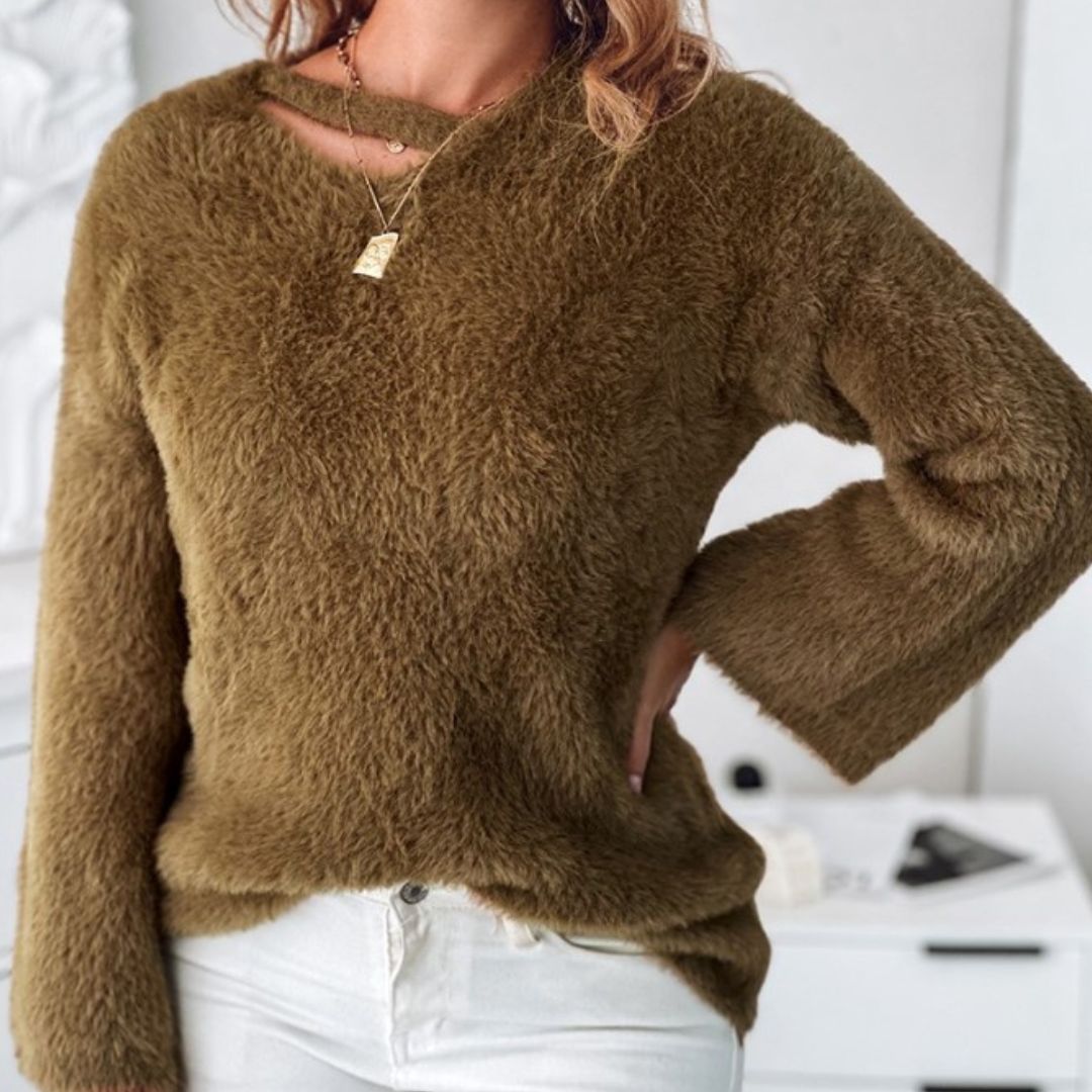 Hazel - Blød V-hals Fuzzy Sweater