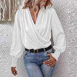 Sophia - Elegant Draperet V-Hals Bluse i Hvid