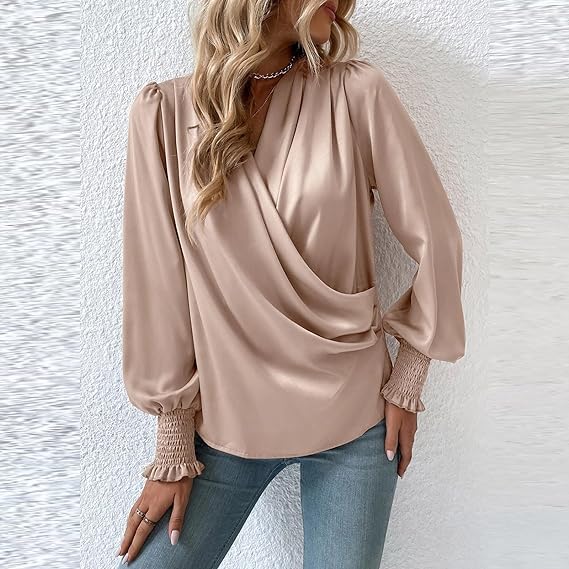 Vivien - Feminin elegance: elegant draperet crossover-bluse med V-udskæring