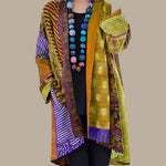 Luna - Farverig Patchwork Kimono med Teksturerede Lag