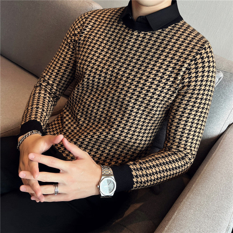 Theodore - houndstooth sweater med opretstående krave