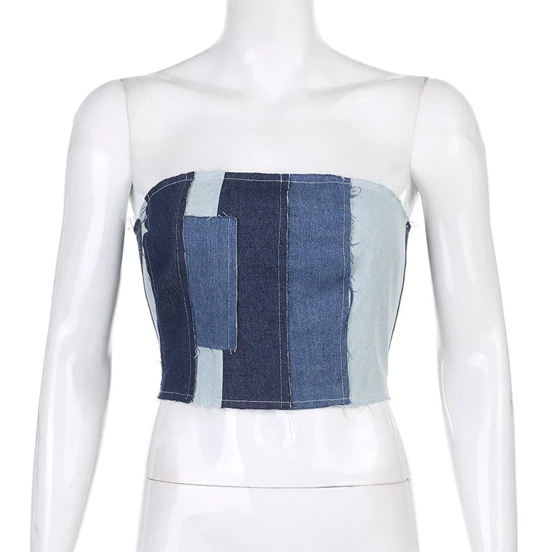 Brielle - crop top i patchwork denim