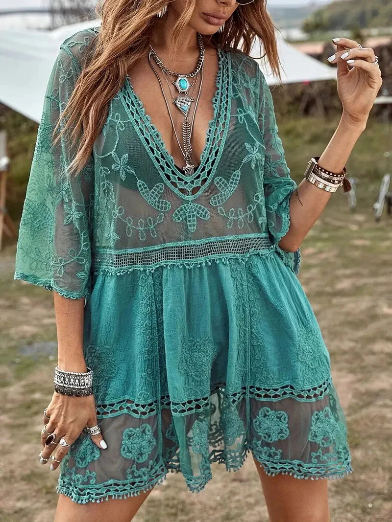 Bikini-overtræk - Lace - Se igennem - Cover Up-kjole - Boho-stil