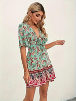 Boho-kjole - Paisley-print - Kortærmet - Minikjole - Sommerkjole