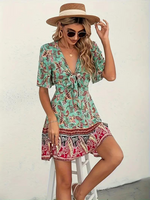 Boho-kjole - Paisley-print - Kortærmet - Minikjole - Sommerkjole