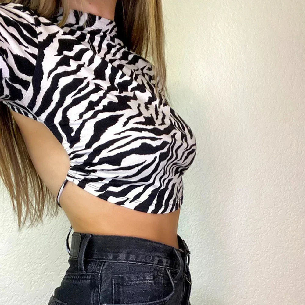 Zara cropped zebraprint rullekrave top