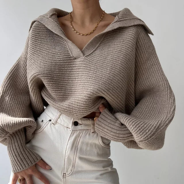 Natalia - Strukturstrikket sweater med krave