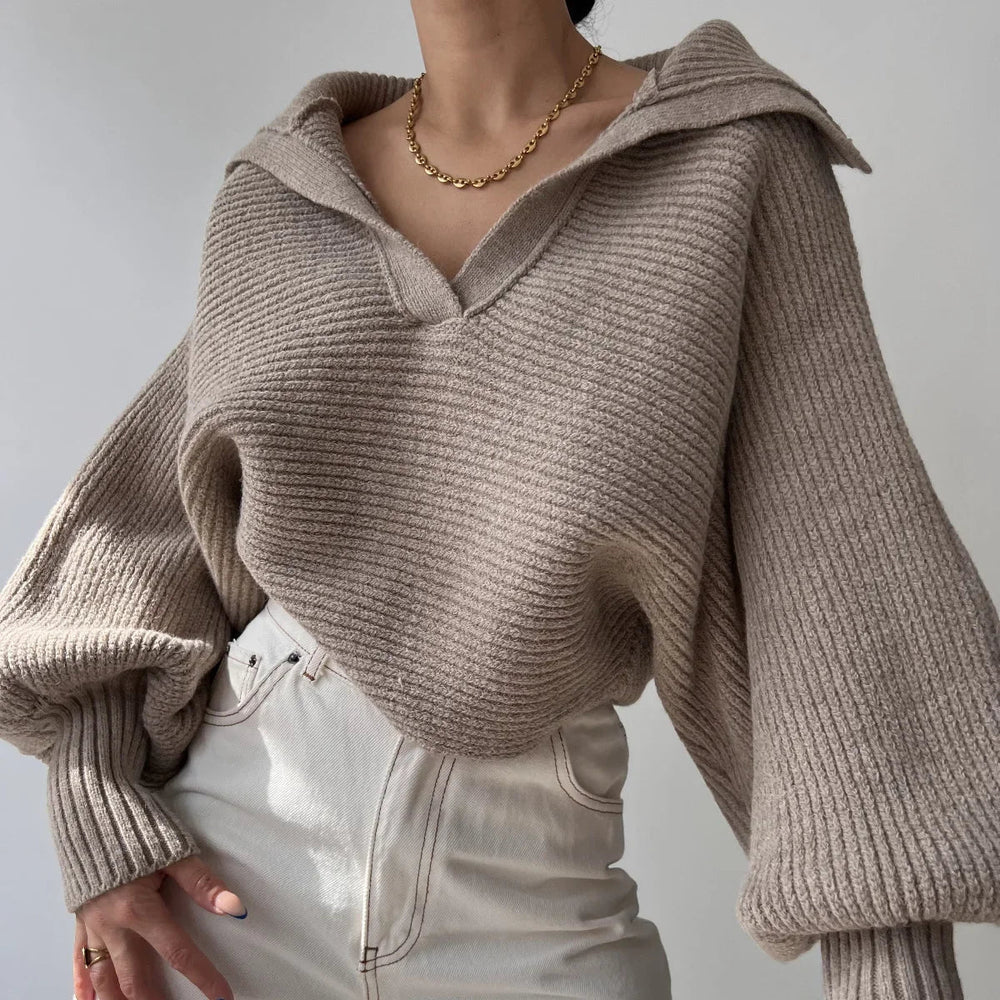 Natalia - Strukturstrikket sweater med krave