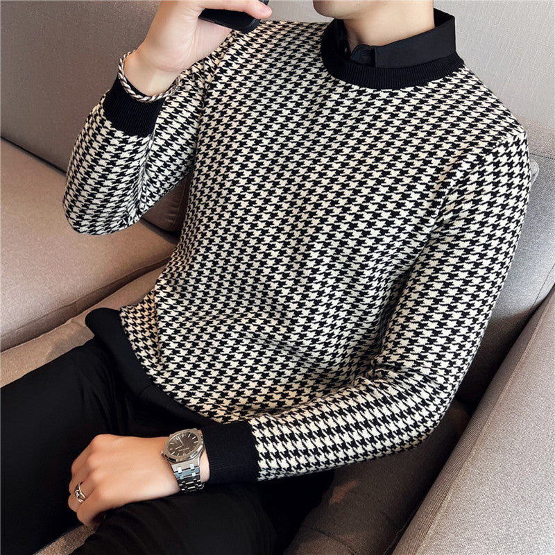 Theodore - houndstooth sweater med opretstående krave