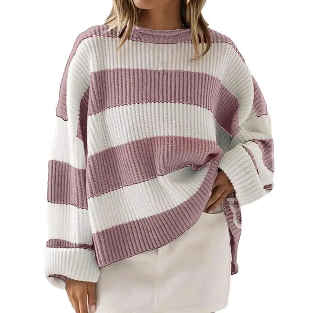 Jade - Stribet sweater med rund hals