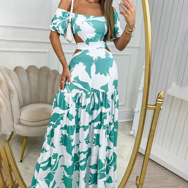 Penelope - Off-the-shoulder crop top og maxi nederdel med flæser