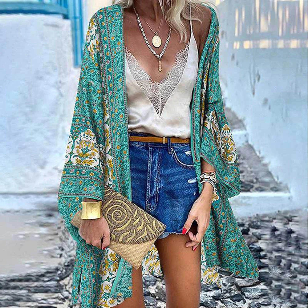 ZOEY - Plaid i boho-kimono-stil