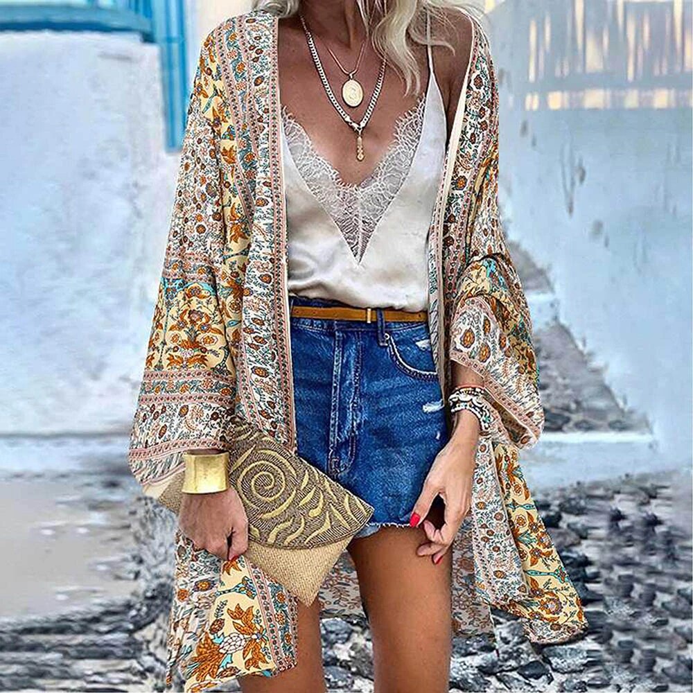 ZOEY - Plaid i boho-kimono-stil