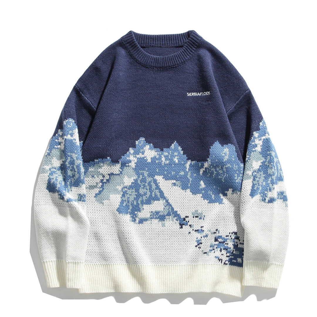 Sierra - Strikket sweater med monokromt landskabsdesign