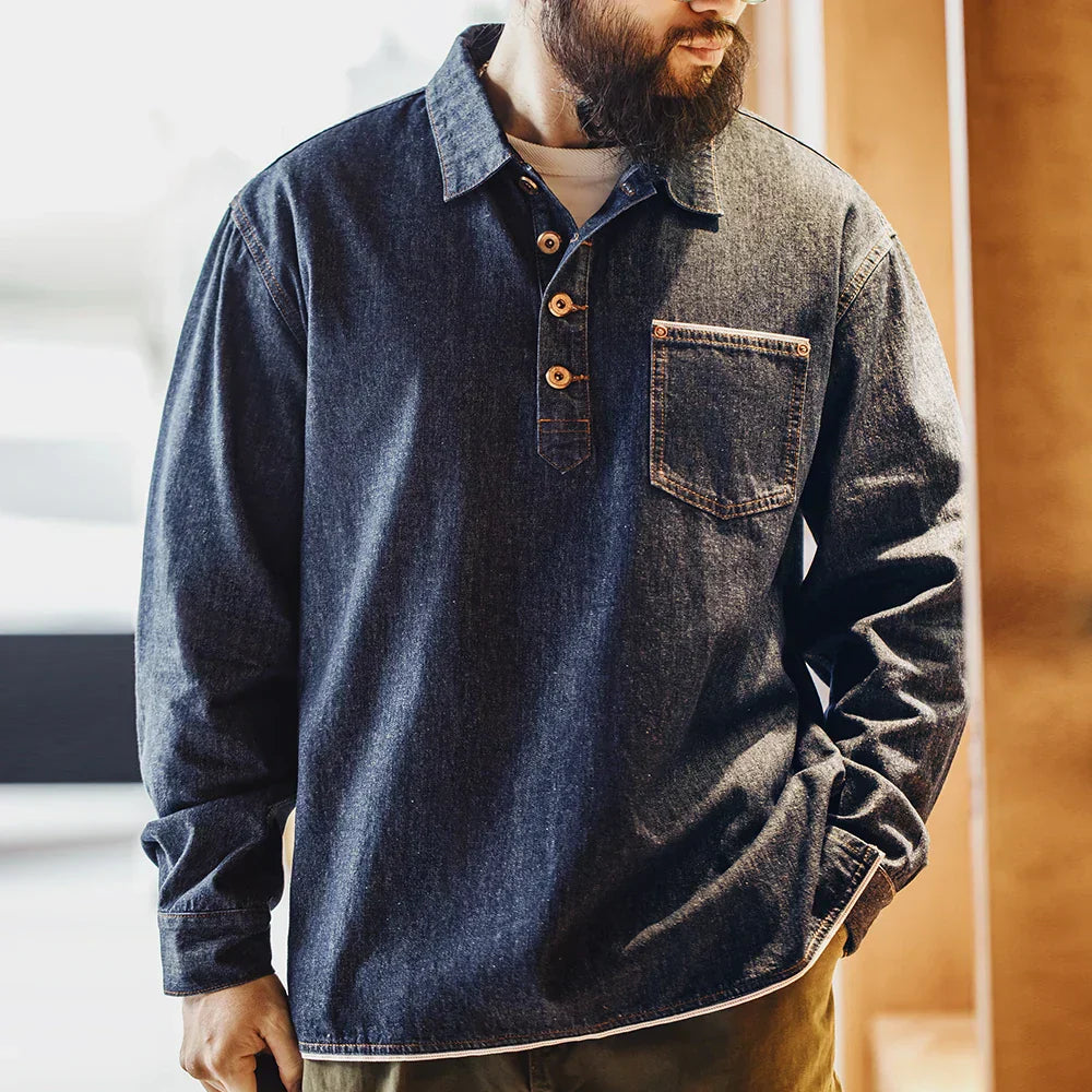 Everett - Behagelig denim poloshirt med brystlomme