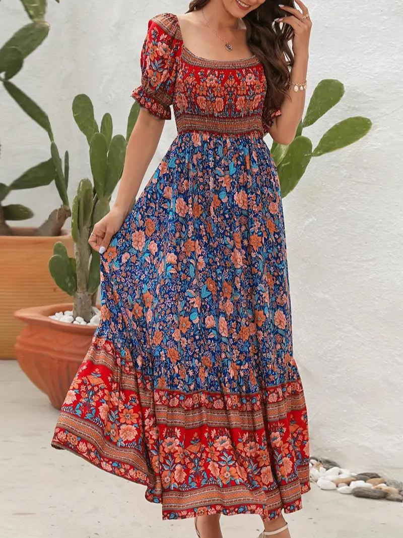 Maxi Kjole - Blomstret - Off Shoulder - Sommerkjole - Maxi-Søndagskjole