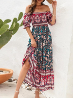 Maxi Kjole - Blomstret - Off Shoulder - Sommerkjole - Maxi-Søndagskjole