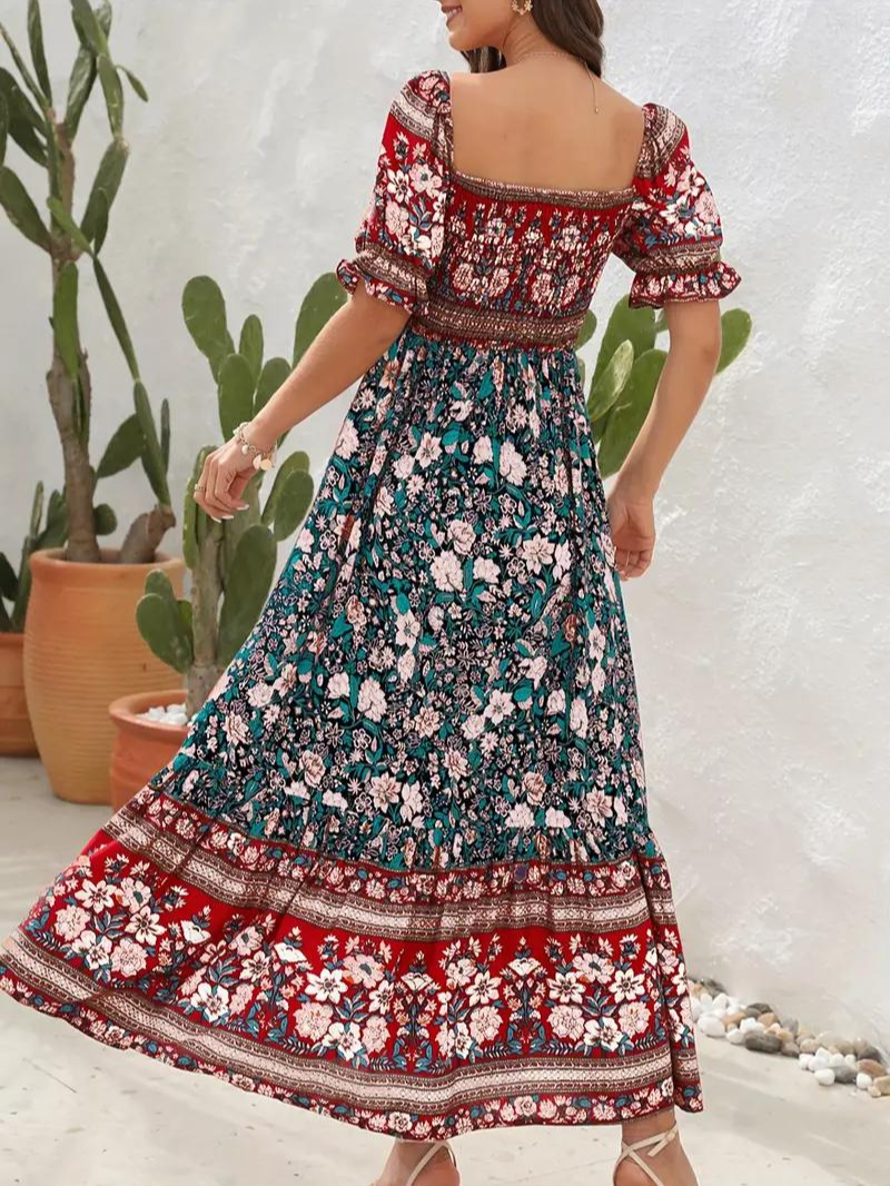 Maxi Kjole - Blomstret - Off Shoulder - Sommerkjole - Maxi-Søndagskjole