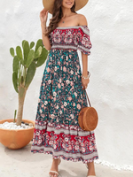 Maxi Kjole - Blomstret - Off Shoulder - Sommerkjole - Maxi-Søndagskjole