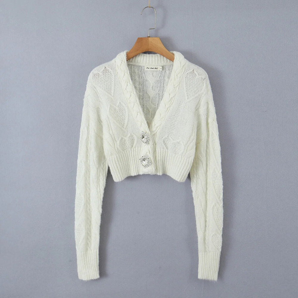 Jasmine - Kort kabelstrikket cardigan med dekorative knapper