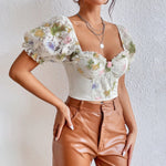 Valentina - Off shoulder blondekorset med blomsterbroderi