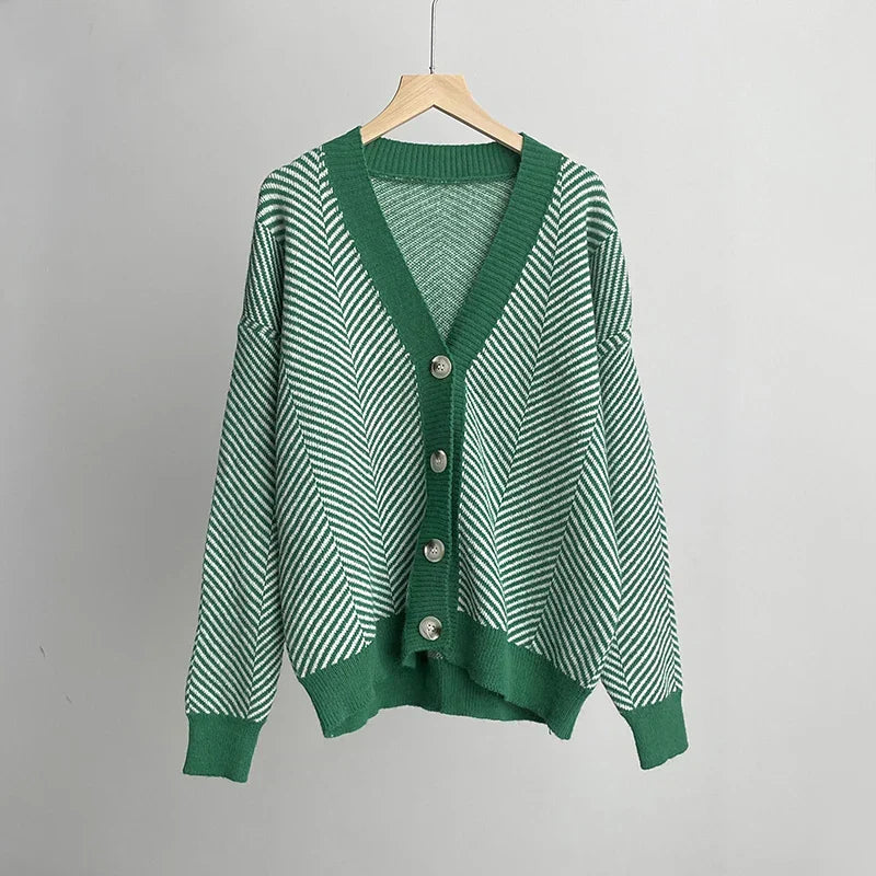 Liana - zigzag strik cardigan med knaplukning