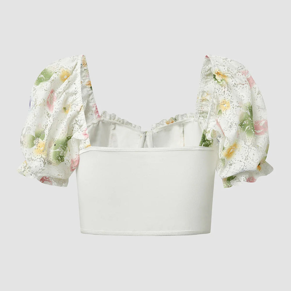 Valentina - Off shoulder blondekorset med blomsterbroderi