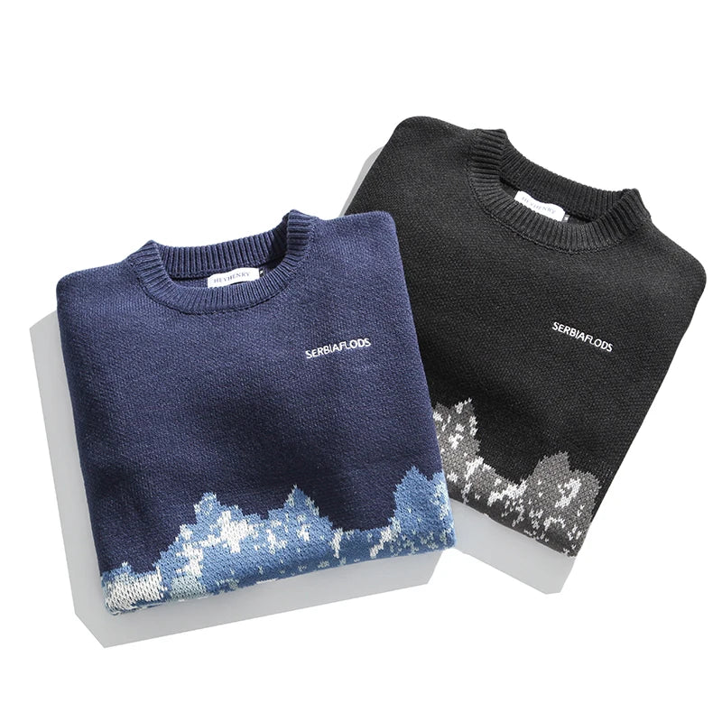 Sierra - Strikket sweater med monokromt landskabsdesign