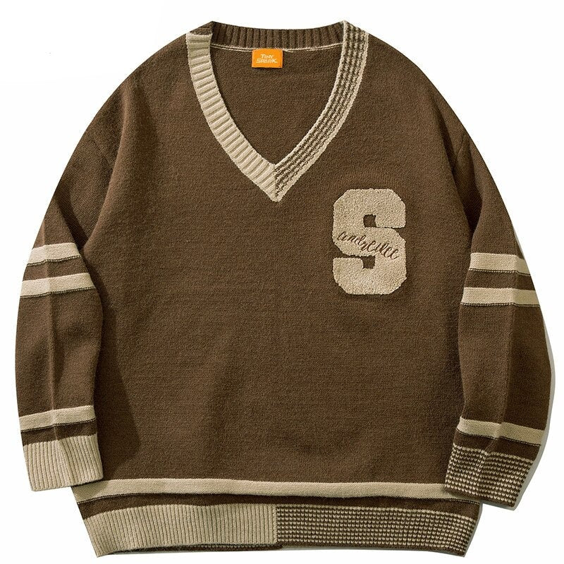 Everett - varsity sweater med stribede manchetter og monogram