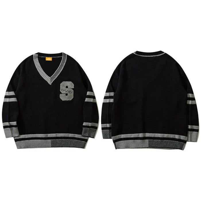 Everett - varsity sweater med stribede manchetter og monogram