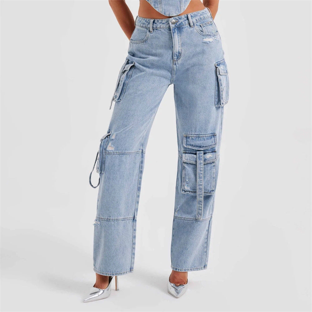 Zara - denim cargobukser med flere lommer