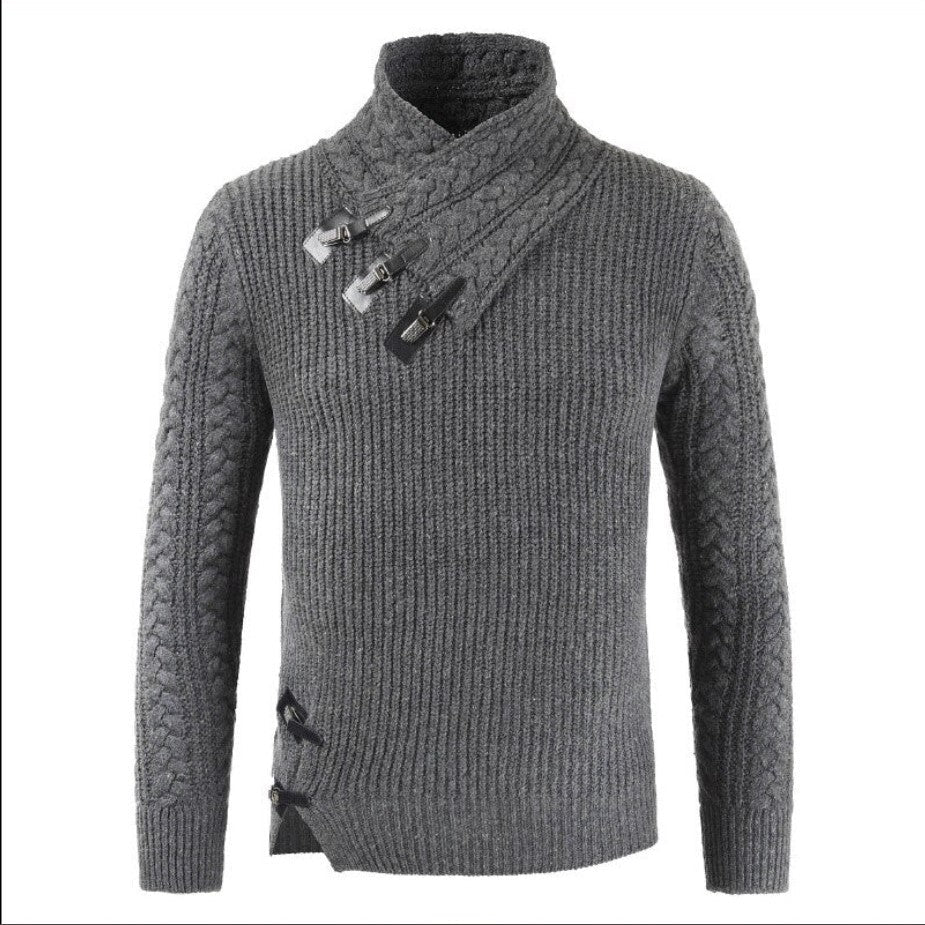 Grayson - Tyk Kabelstrik Sweater med Spænde Krave