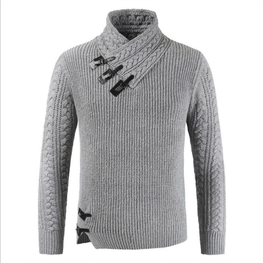 Grayson - Tyk Kabelstrik Sweater med Spænde Krave