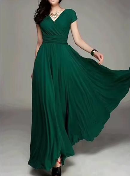 Claire Glamour | V-hals Lang Aftenkjole