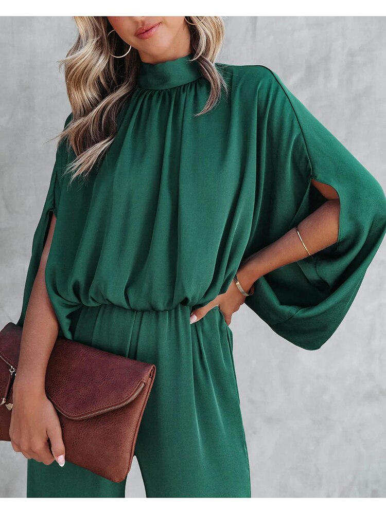 Clara - Klassikeren: Elegant grøn jumpsuit med høj krave