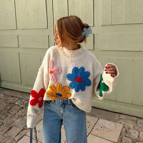 Irene - Strikket cardigan med farverige blomsterbroderier