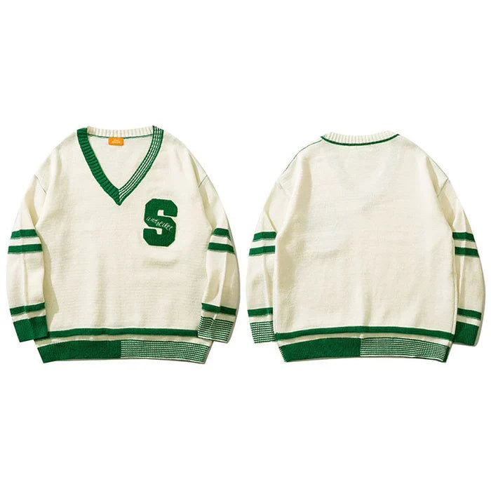 Everett - varsity sweater med stribede manchetter og monogram