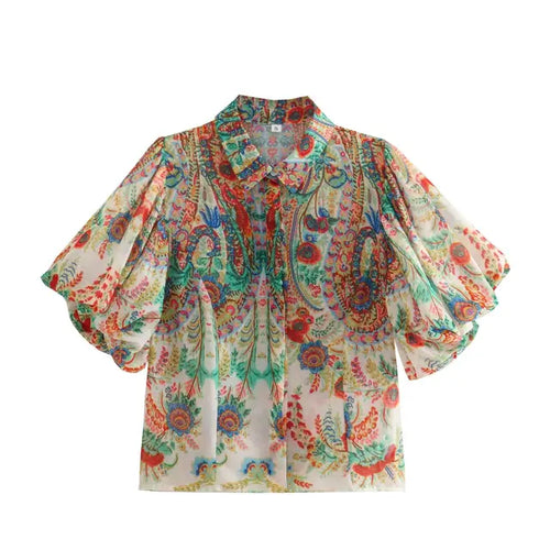 Amara - paisley bluse med pufærmer