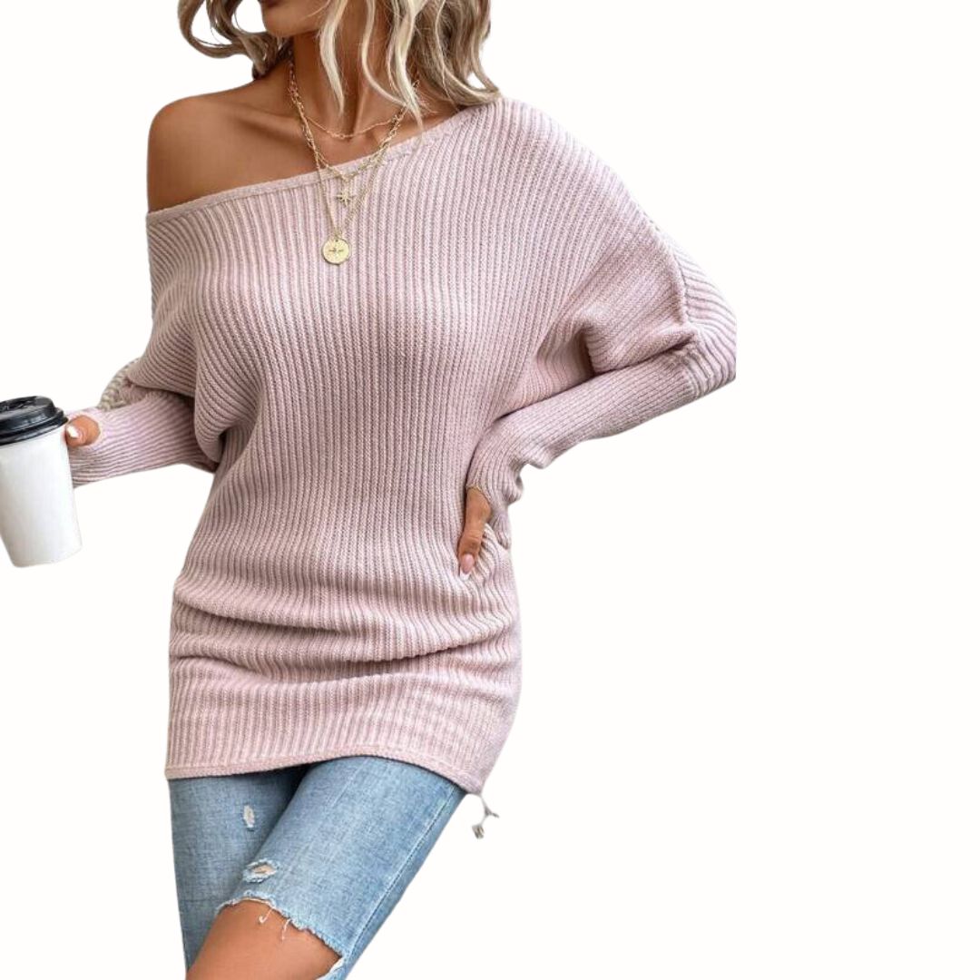 Grace - Off-Shoulder Ribstrikket Sweater