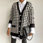 Margot - houndstooth cardigan med kontrastkant