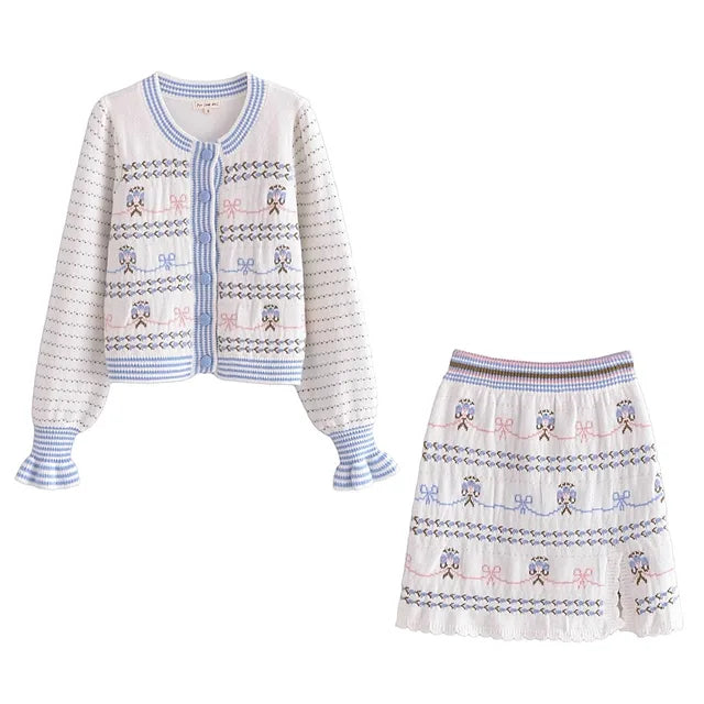 Lorelei - Broderet tweed kostume med nederdel og jakke