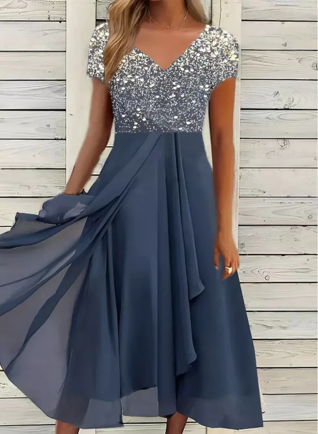Emelia - Pailletter og chiffon høj-Lav maxi Kjole