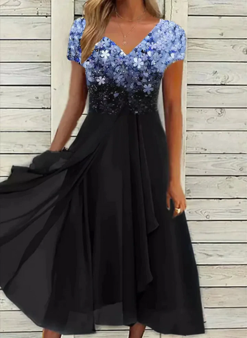 Emelia - Pailletter og chiffon høj-Lav maxi Kjole