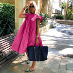MODA pink patchwork enkel sommerkjole med rund hals