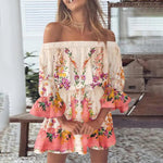 MODA hvid off shoulder sommerkjole med fjerprint