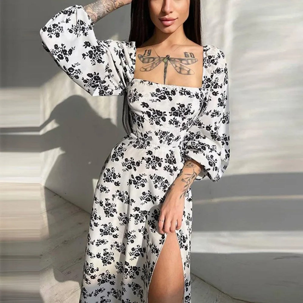 MODA Hvid sommerkjole med blomsterprint og revers