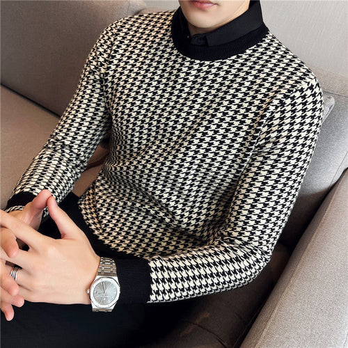 Theodore - houndstooth sweater med opretstående krave