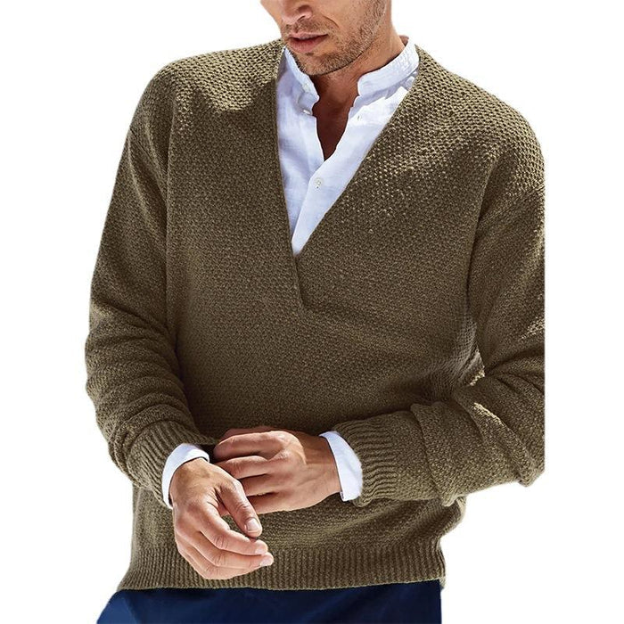 Theodore - Tekstureret Strikket V-Hals Sweater i Sennep